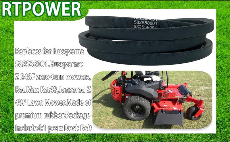 CTPOWER Replaces Husqvarna 582558001 Deck Belt Replacement - Belt Length 147.5" - 48 Inch Zero-Turn Mower Aramid Cord Husqvarna Lawn Mower Deck Belt for Z 248F, RedMax RZT48, Jonsered Z48F - Image 2